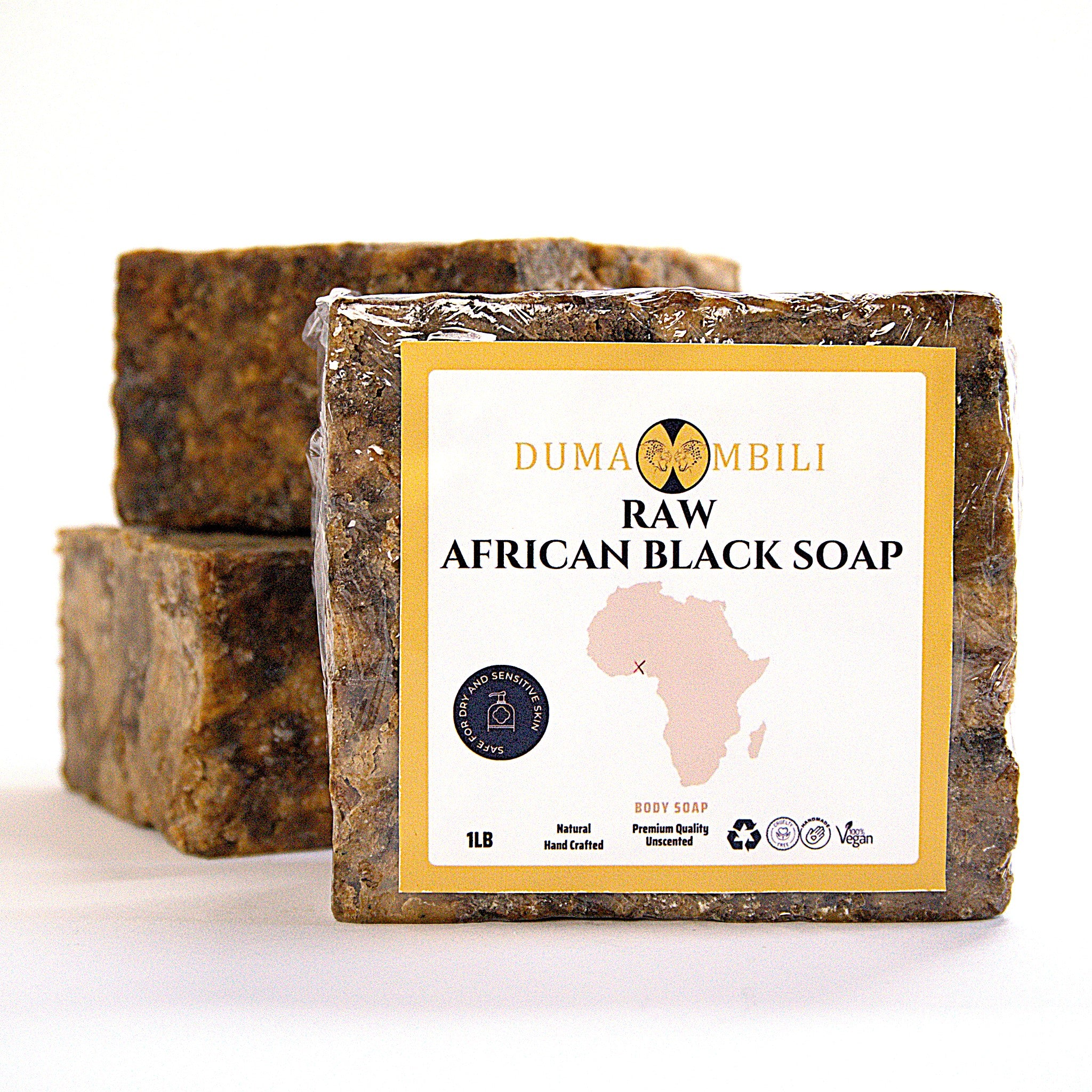 Authentic African Black Soap Bar, handmade with raw plantain skins, cocoa pod ash, and shea butter for deep cleansing, acne control, and hyperpigmentation treatment