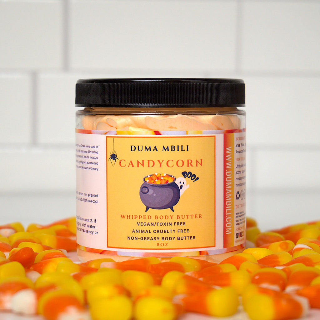 Bring the fun of Halloween to your skincare routine with our Candy Corn Body Butter! This ultra-creamy, rich moisturizer delivers long-lasting hydration while enveloping you in the nostalgic scent of sweet vanilla, honeyed caramel, and a hint of buttery goodness.