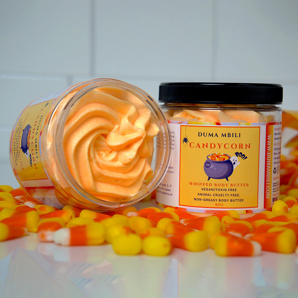 Bring the fun of Halloween to your skincare routine with our Candy Corn Body Butter! This ultra-creamy, rich moisturizer delivers long-lasting hydration while enveloping you in the nostalgic scent of sweet vanilla, honeyed caramel, and a hint of buttery goodness.