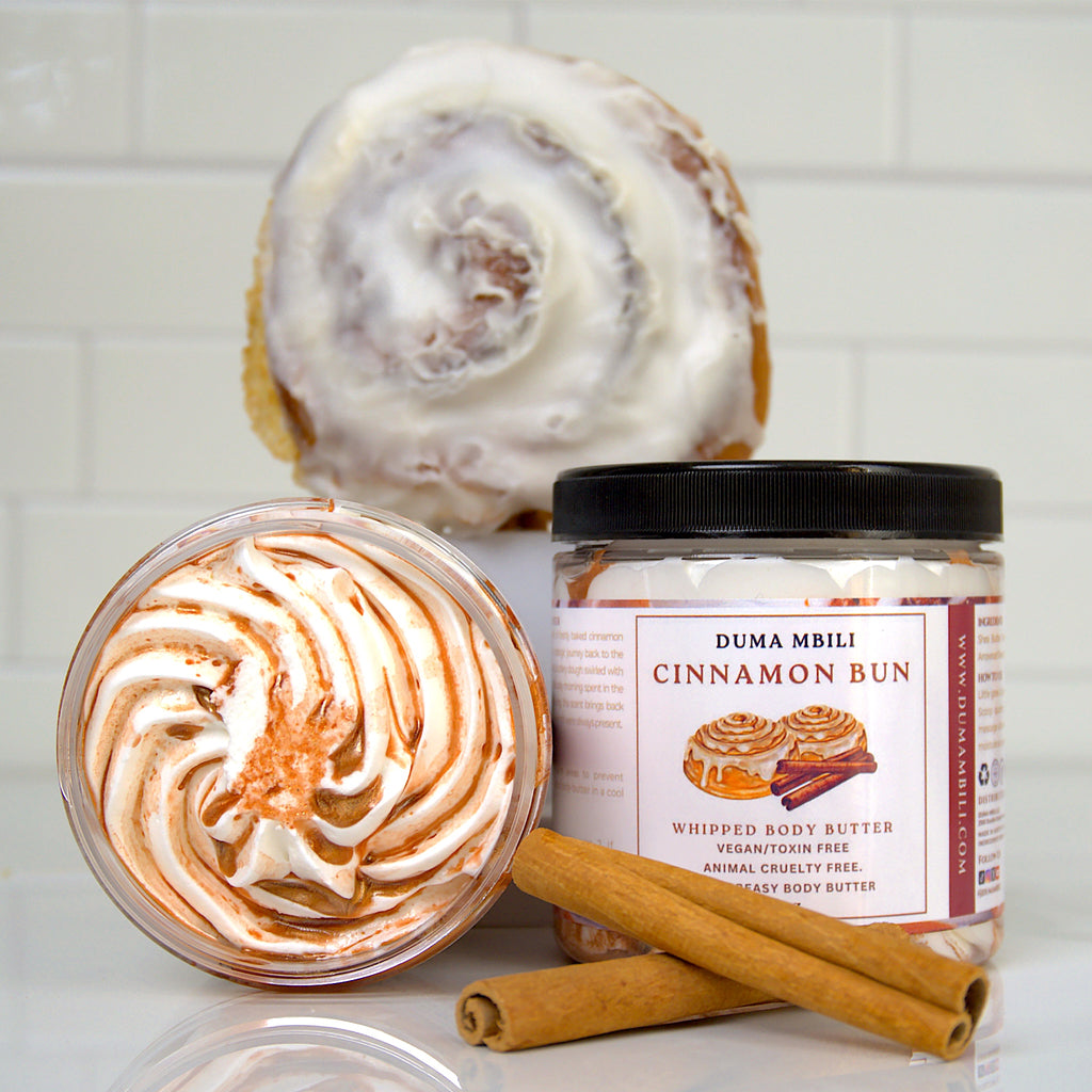 ndulge in the warm, inviting scent of freshly baked cinnamon buns with our Cinnamon Bun Body Butter. This rich, creamy moisturizer melts into your skin, delivering deep hydration while wrapping you in the comforting aroma of cinnamon, vanilla, and a hint of frosting. Perfect for dry skin or chilly days, it leaves you soft, smooth, and deliciously fragrant—like a sweet bakery treat. Give your skin the cozy pampering it deserves and experience the lasting softness of cinnamon-scented comfort.