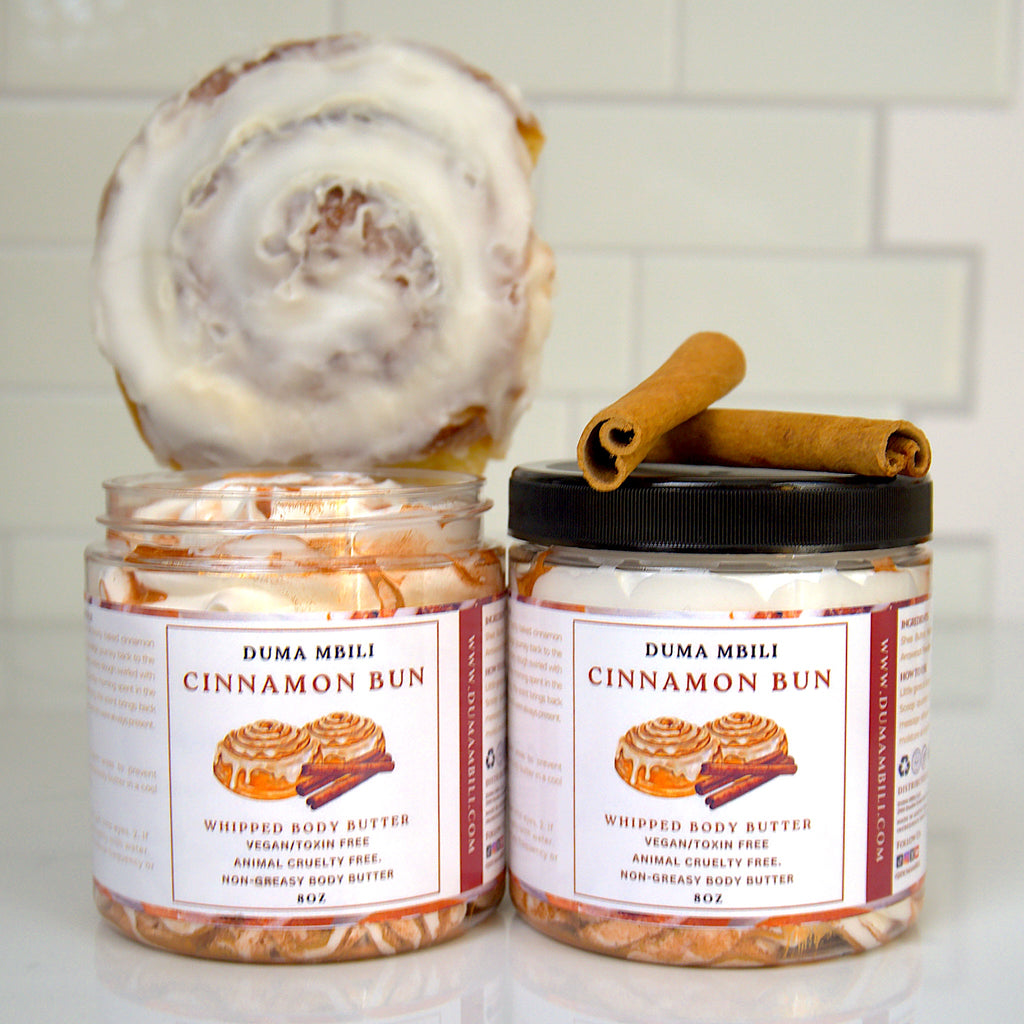 ndulge in the warm, inviting scent of freshly baked cinnamon buns with our Cinnamon Bun Body Butter. This rich, creamy moisturizer melts into your skin, delivering deep hydration while wrapping you in the comforting aroma of cinnamon, vanilla, and a hint of frosting. Perfect for dry skin or chilly days, it leaves you soft, smooth, and deliciously fragrant—like a sweet bakery treat. Give your skin the cozy pampering it deserves and experience the lasting softness of cinnamon-scented comfort.