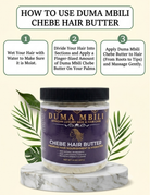 Duma Mbili Chebe Hair Butter with usage instructions on a beige background