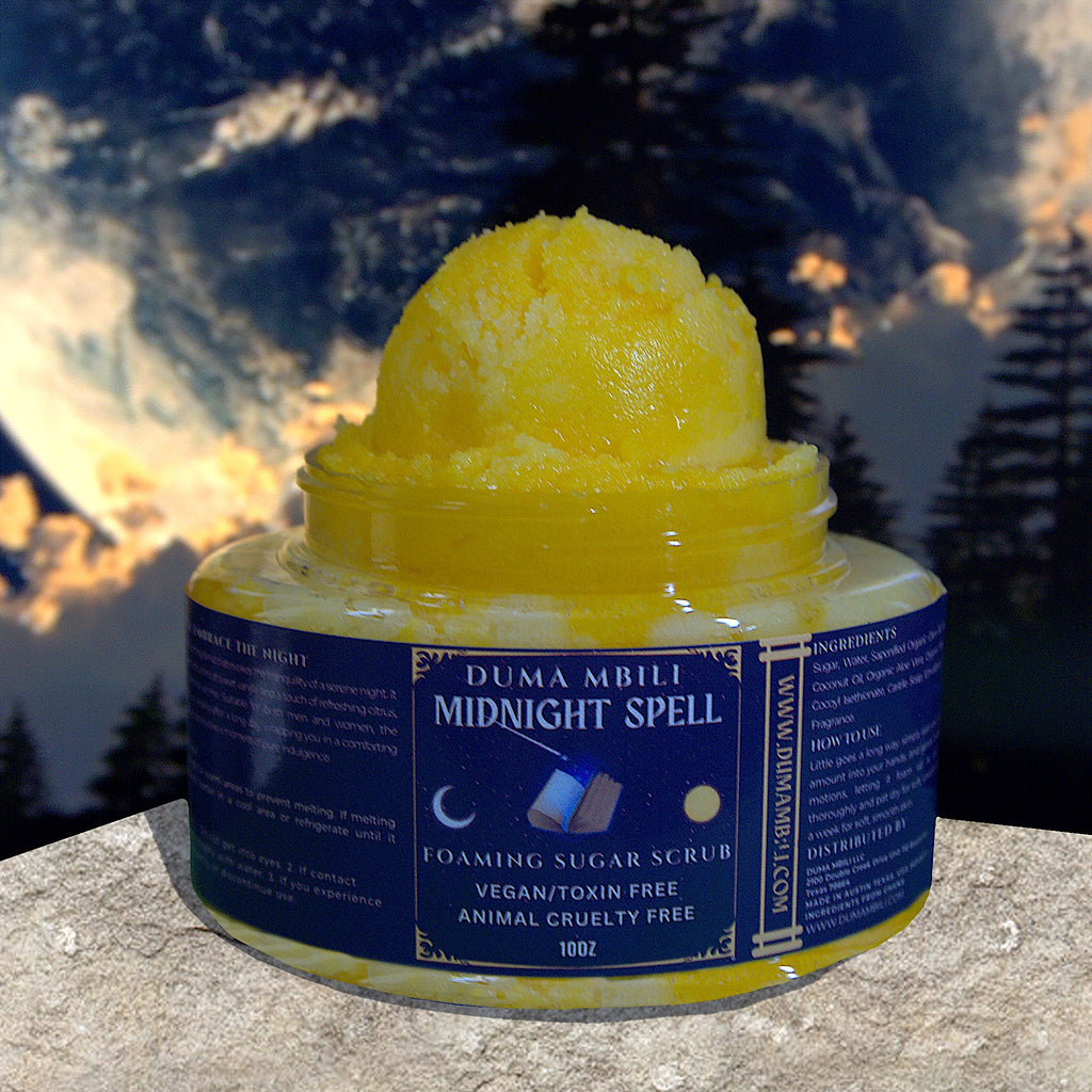 tep into a world of mystery and allure with our Midnight Spell Foaming Sugar Scrub. This captivating scrub combines fine sugar crystals with a rich, foamy lather to gently exfoliate, leaving your skin soft, smooth, and glowing. Infused with a seductive blend of amber, black cherry, and warm spices, this scrub brings a hint of magic to your shower, transforming your routine into an enchanting experience.