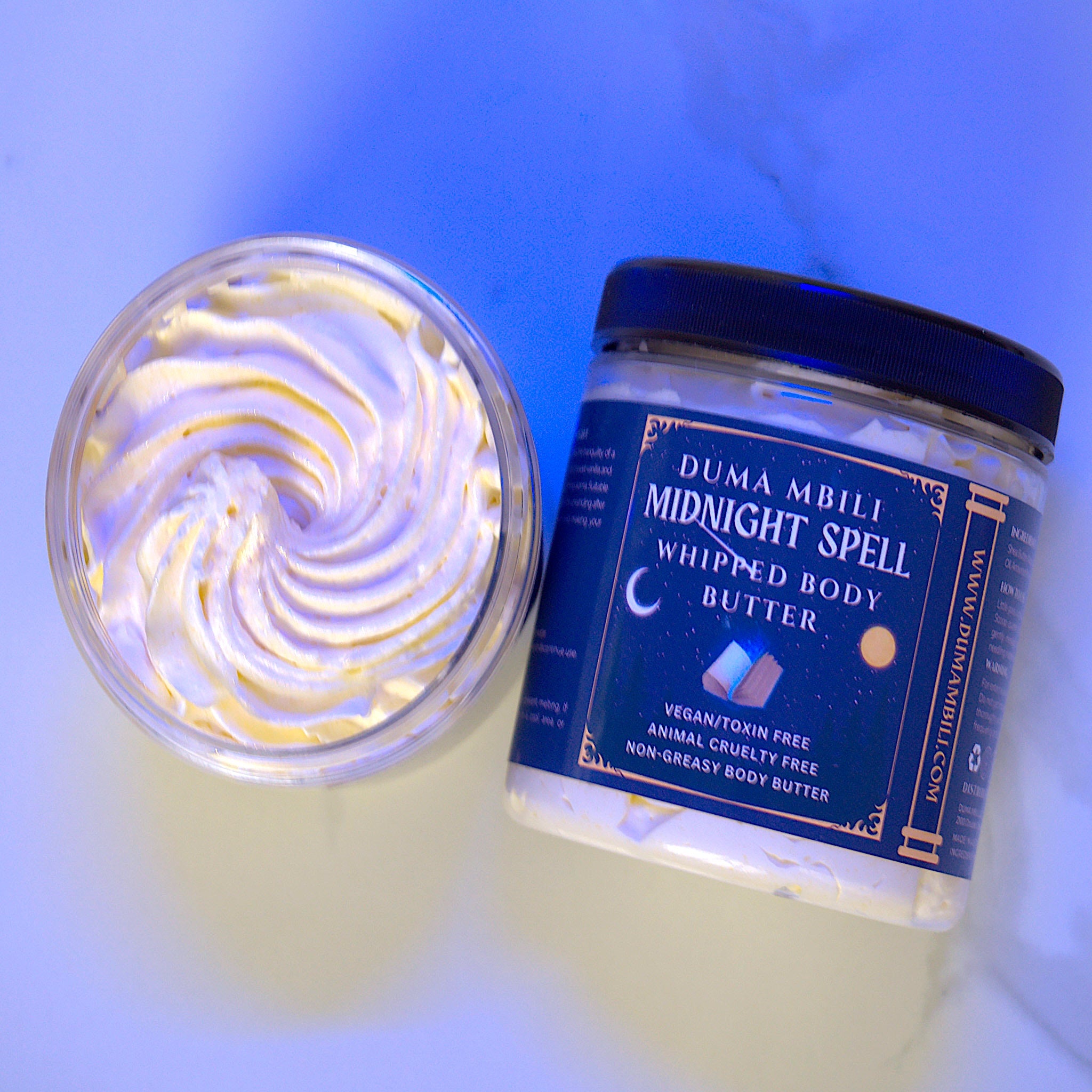 Wrap yourself in the rich, enchanting scent of our Midnight Spell Body Butter. This luxuriously creamy formula melts into your skin, delivering deep, lasting hydration and a velvety softness that feels magical. Infused with a captivating blend of amber, black cherry, and warm spices, Midnight Spell is designed to bring a sense of mystery and allure to your skincare routine.