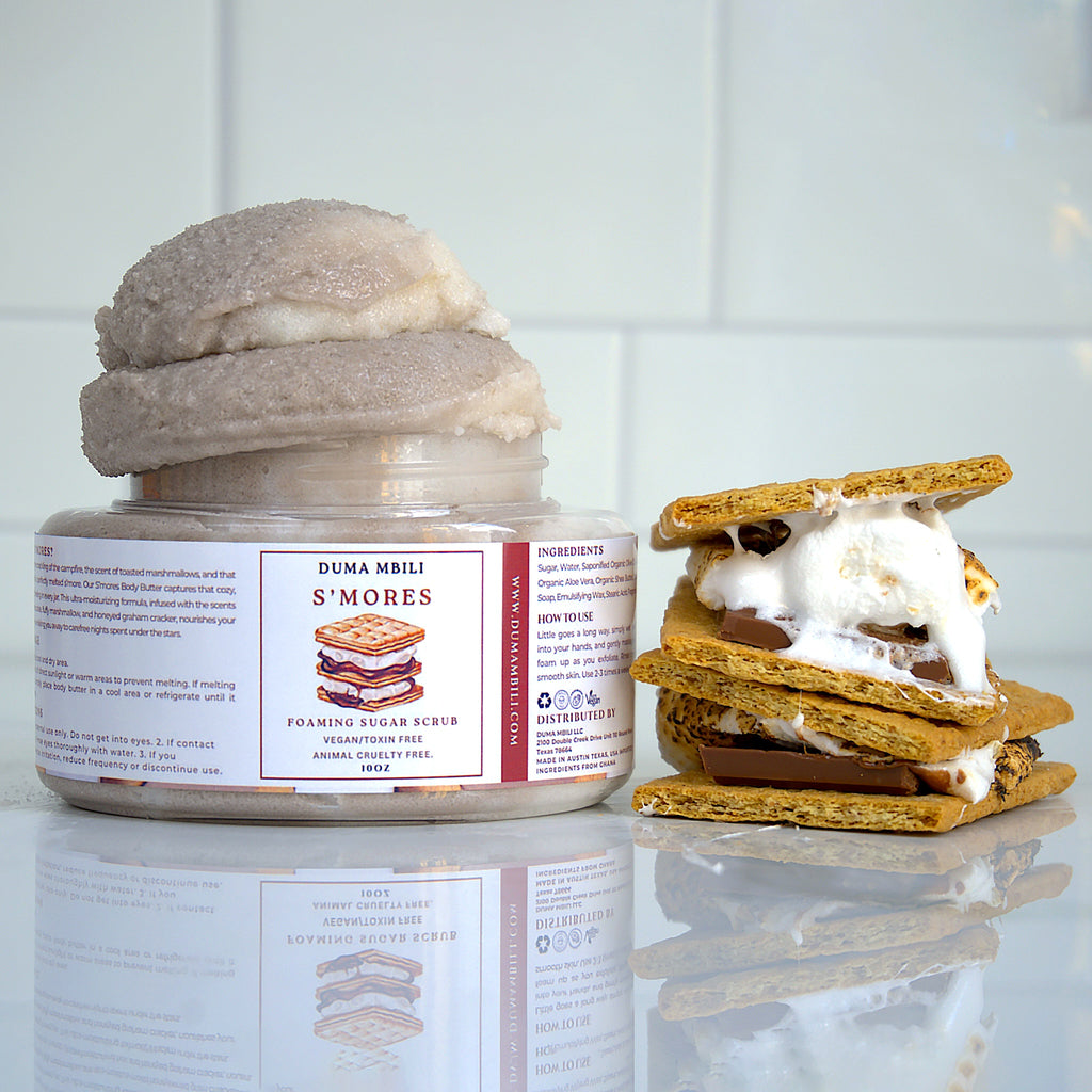 Transform your shower into a cozy escape with our S’mores Foaming Sugar Scrub. Inspired by the classic campfire treat, this exfoliating scrub combines the rich, indulgent scents of toasted marshmallow, melted chocolate, and graham cracker to leave your skin feeling silky smooth and smelling delicious.