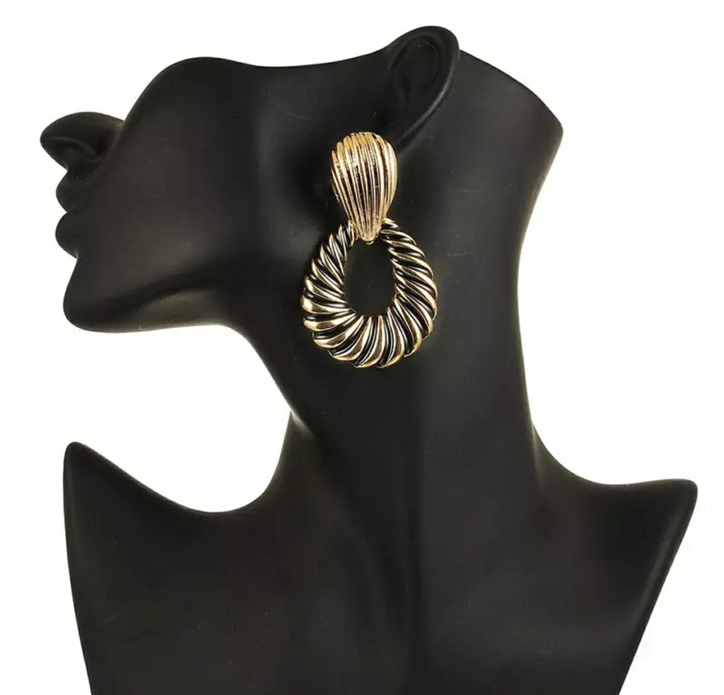 Gold Stripped African Drop Earrings